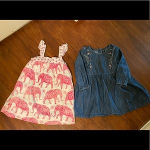 GAP Toddler Girl 3T Set of Dresses, One Denim and One Pink Elephant Dress